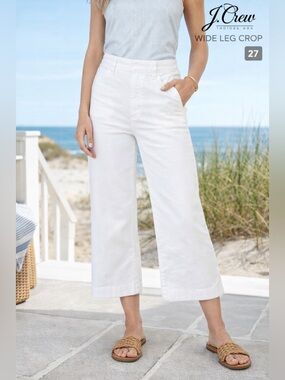 J.Crew White Wide Leg jeans Crop Pants High Rise Summer Coastal Women size 27